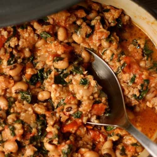 New Year's Black Eyed Peas with Sausage and Kale