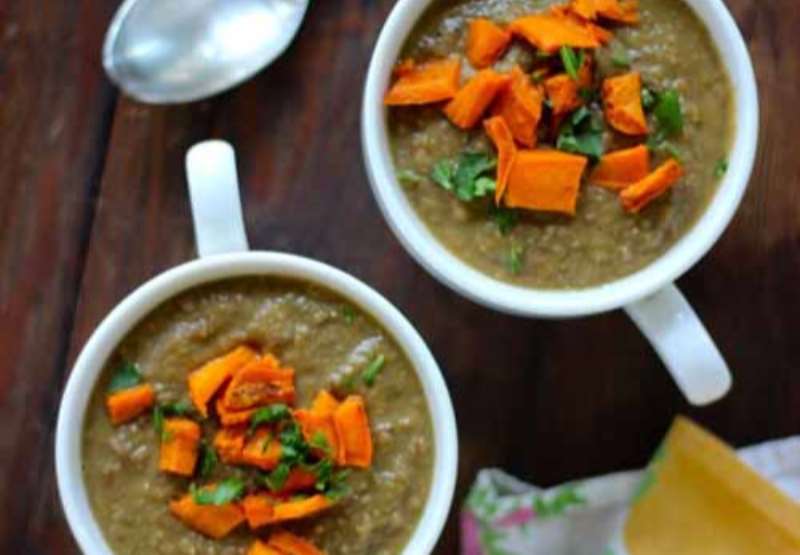 Lentil Soup with Sweet Potato "Croutons"