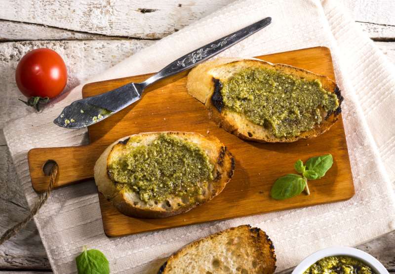 Macadamia Pesto Bruschetta