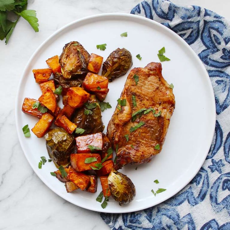 Honey Dijon Pork Chops with Winter Veggies