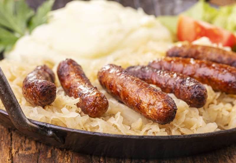 Bratwursts with Apple Sauerkraut