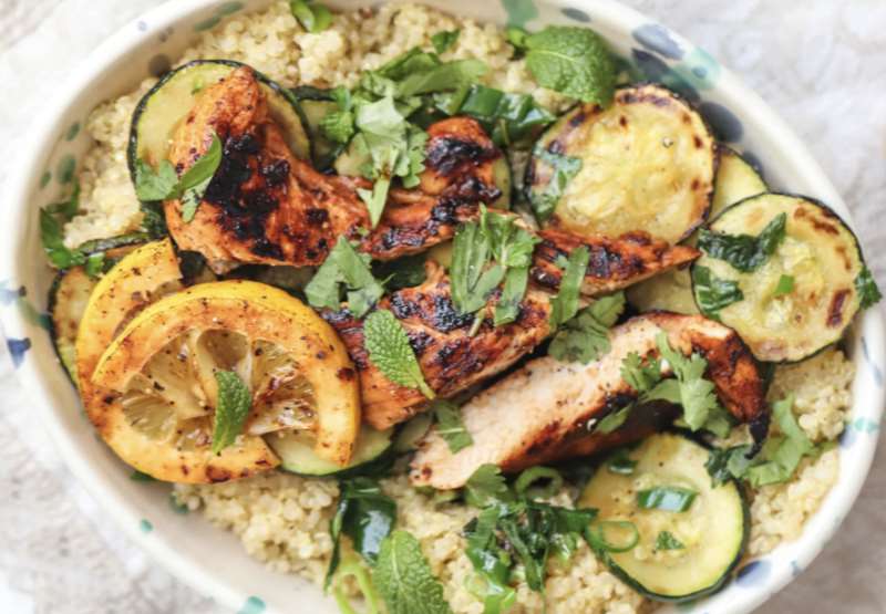 Quinoa and Zucchini Tabbouleh with Harissa Chicken