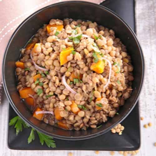 Lentils with Butternut Squash and Peas