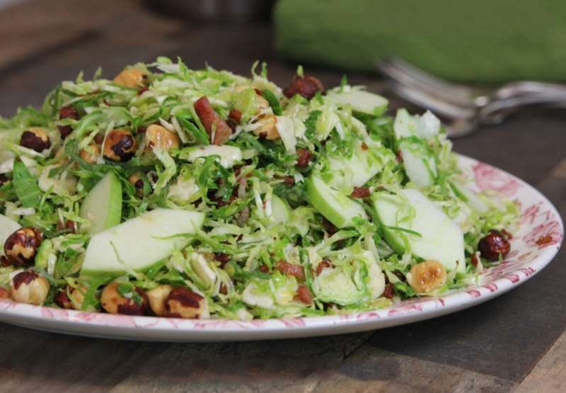 Shaved Brussels Slaw with Hazelnuts, Apple and Mint