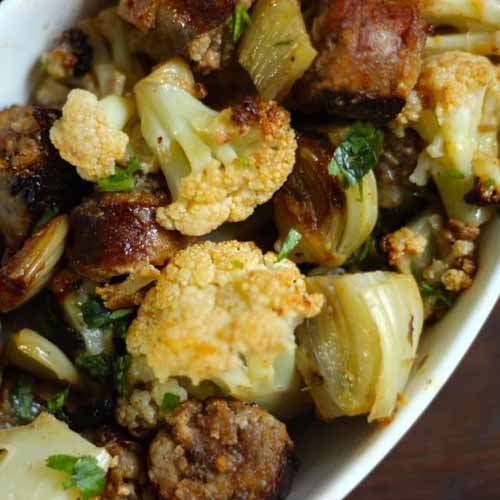 Roasted Cauliflower and Fennel with Sausage