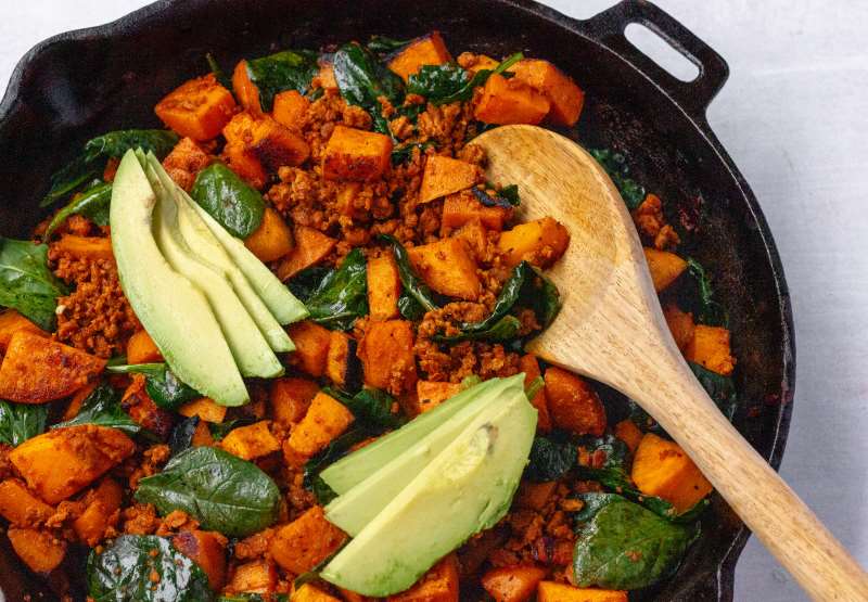 Spinach and Chorizo Sweet Potato Hash