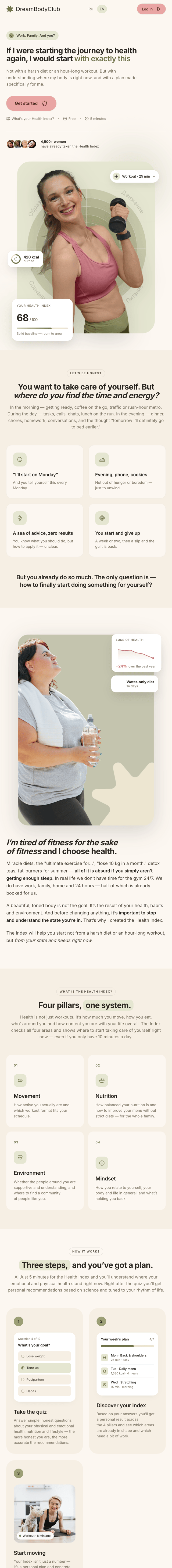 DreamBodyClub website shown on mobile