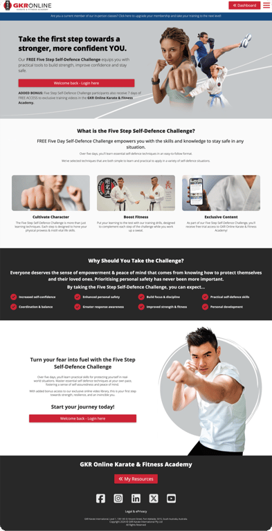 GKR Karate public website — full page screenshot