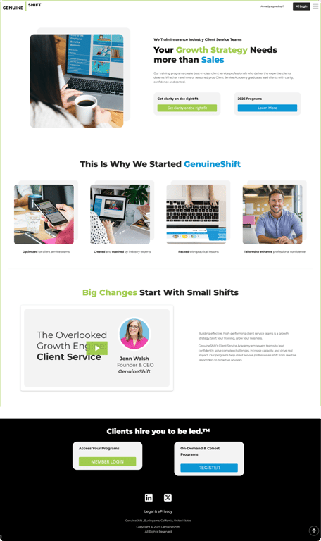 GenuineShift — B2B insurance training platform website
