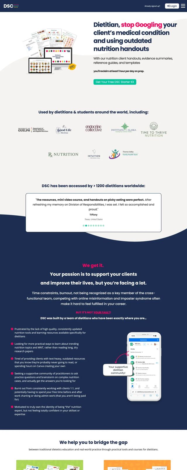 Dietitian Success Center desktop website preview