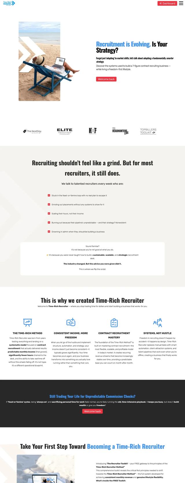 Time-Rich Recruiter desktop website preview