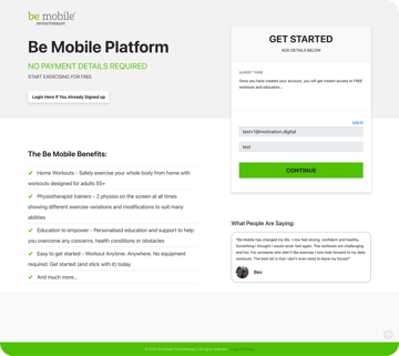 Be Mobile sign-up checkout