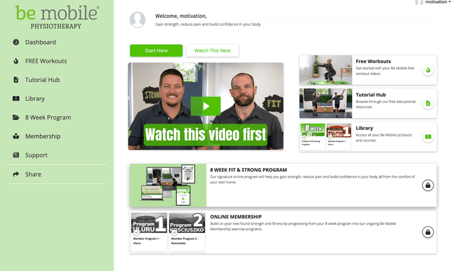 Be Mobile member dashboard