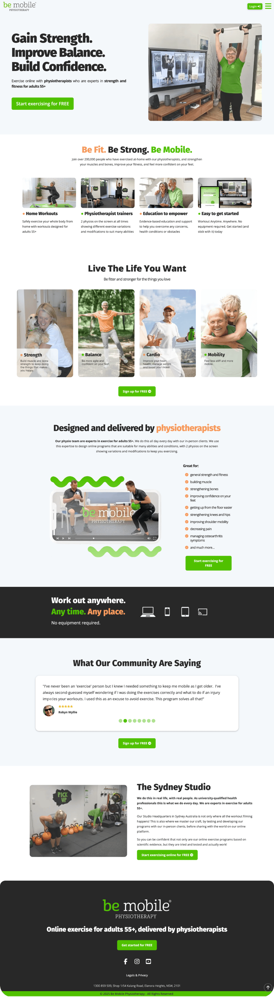Full Be Mobile Physiotherapy desktop website