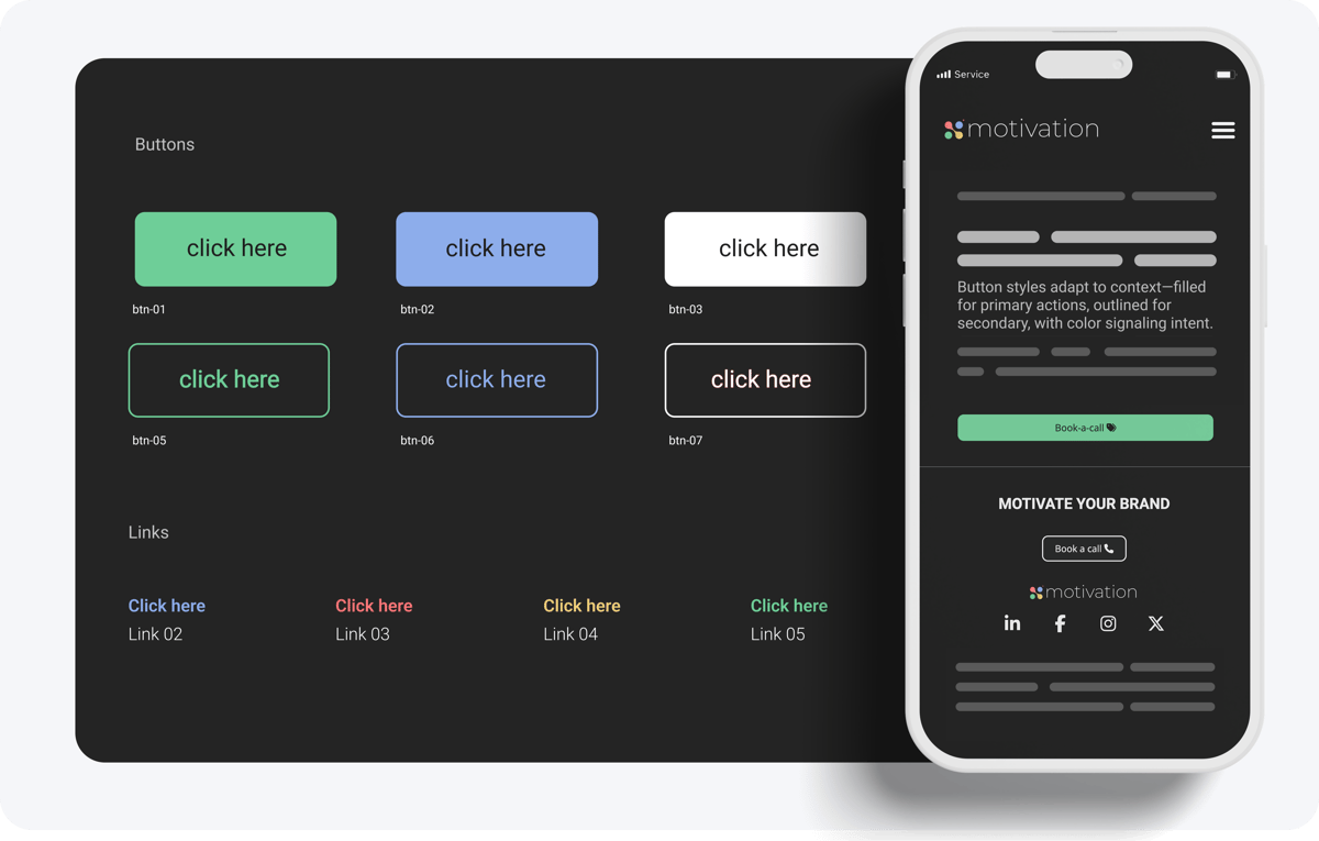 Buttons and links in the Motivation Digital interface system