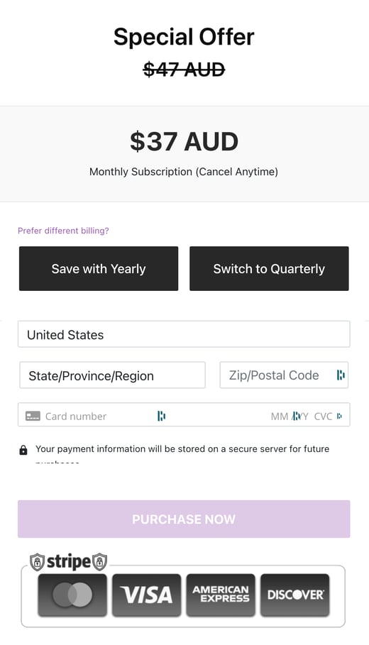 Custom Kajabi checkout with alternate billing options