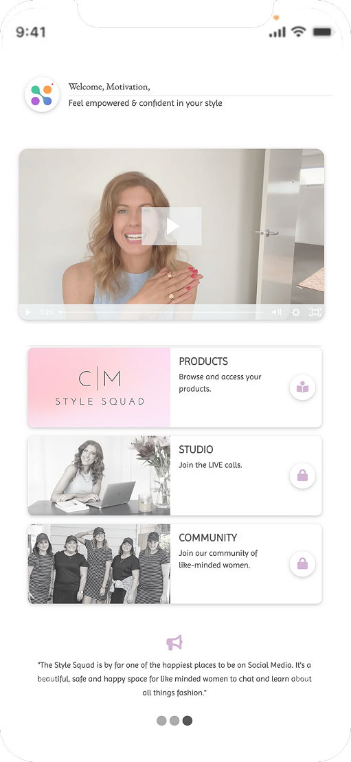 CM Style Squad personalised member dashboard on mobile