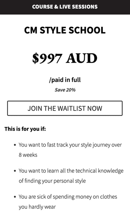 CM Style School pricing plan