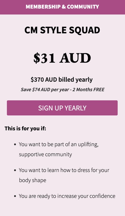 CM Style Squad membership pricing plan