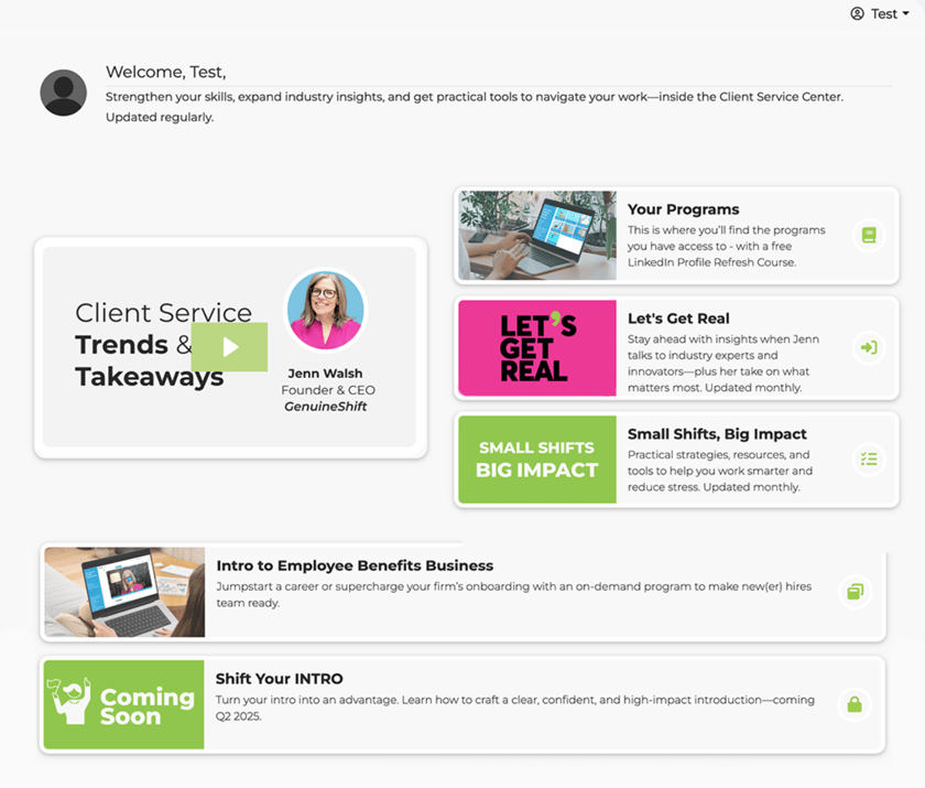 GenuineShift members portal dashboard