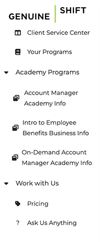 GenuineShift portal sidebar navigation