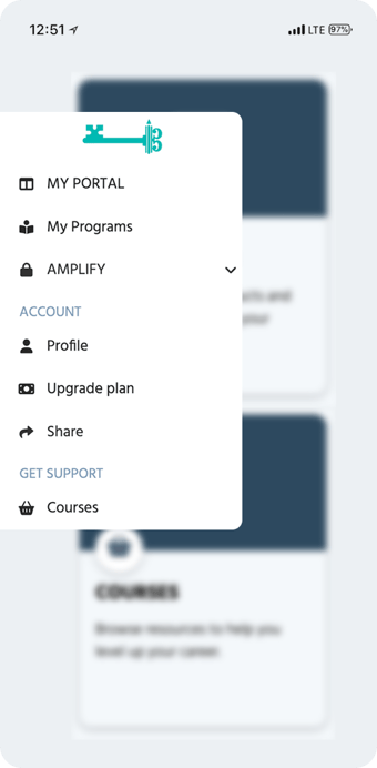 In The Key of Success Member portal navigation