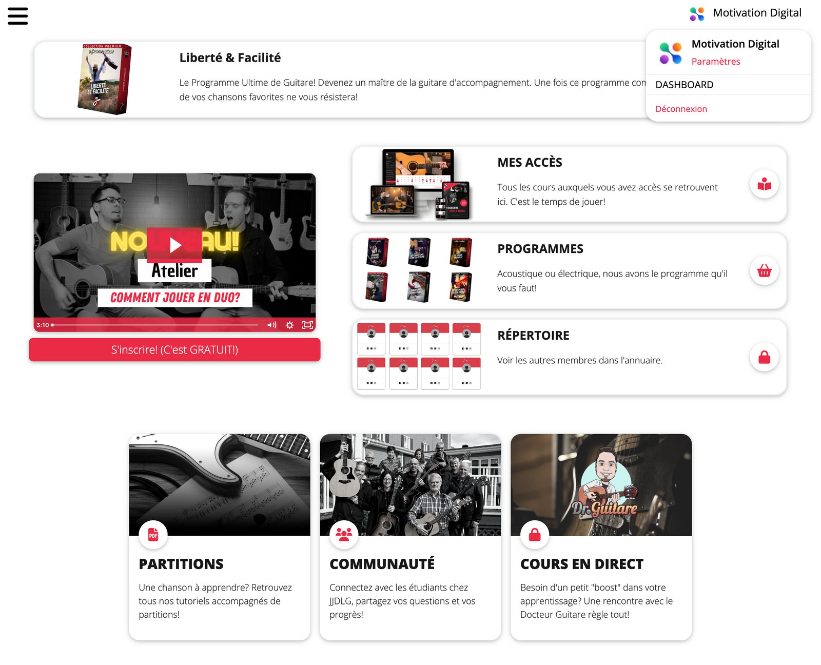 JeJoueDeLaGuitare members dashboard