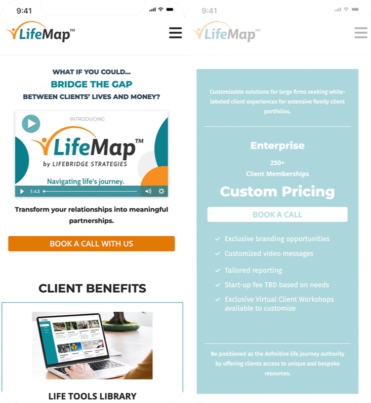 LifeMap brand applied across mobile advisor and client experiences