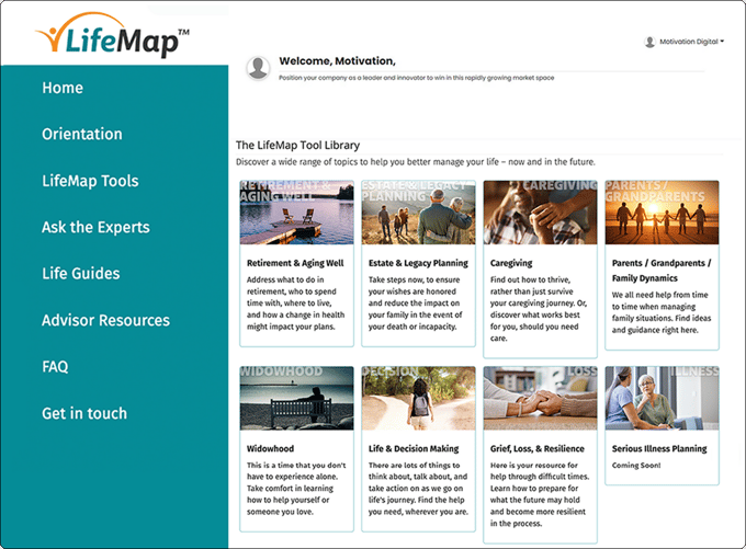 LifeMap membership portal with resource-library navigation