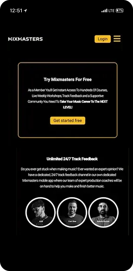 Mixmasters track feedback mobile screen