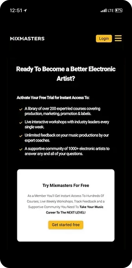 Mixmasters free trial mobile screen