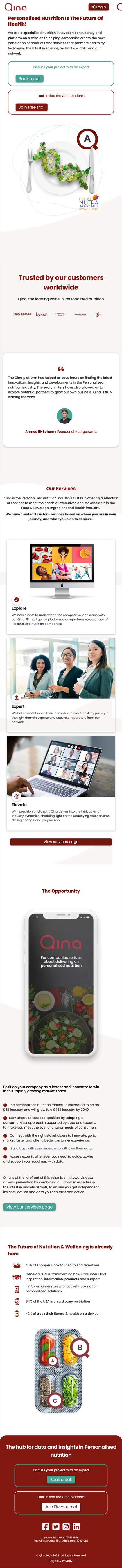 Full qina.tech mobile homepage