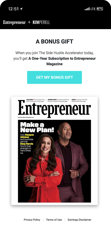 Side Hustle Accelerator bonus screen