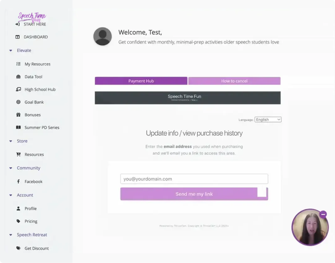 SpeechTimeFun Kajabi payment hub after checkout migration