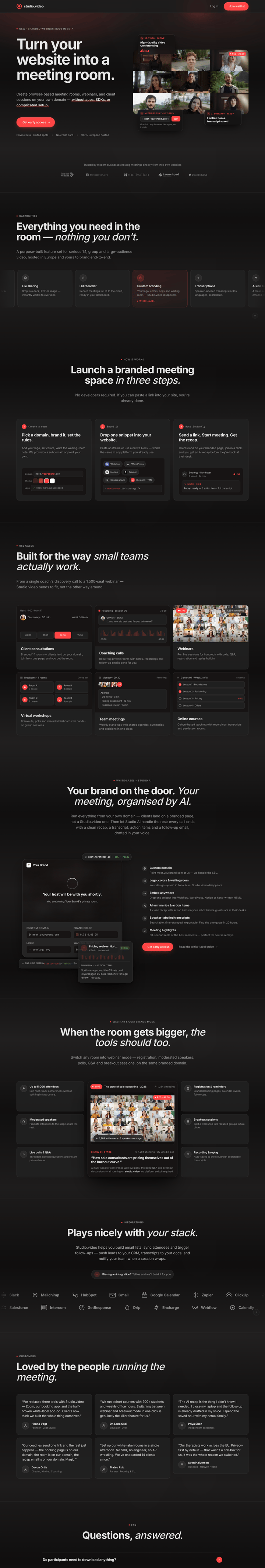 Studio.video branded desktop homepage