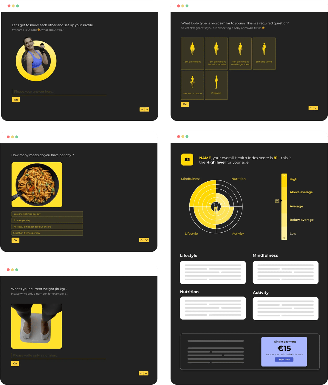 Personalised quiz funnel and graphical recommendation results