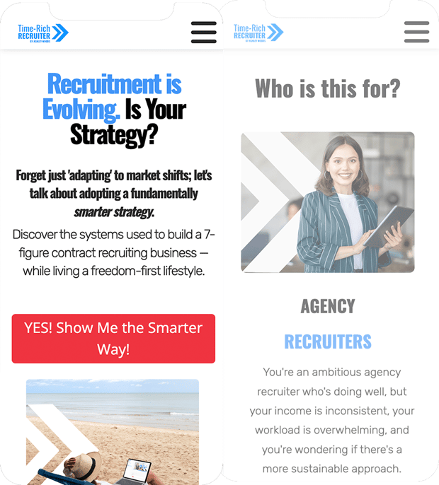 Time-Rich Recruiter responsive phone layouts