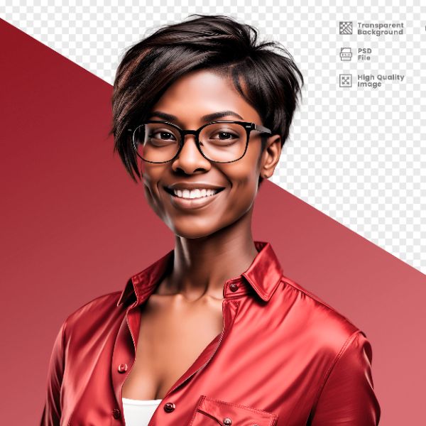 MULHER COM CAMISA VERMELHA E ÓCULOS