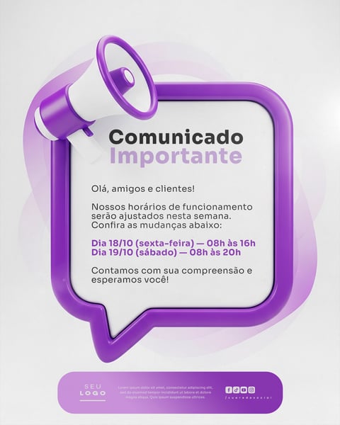 COMUNICADO AVISO SOCIAL MEDIA PSD EDITÁVEL 20