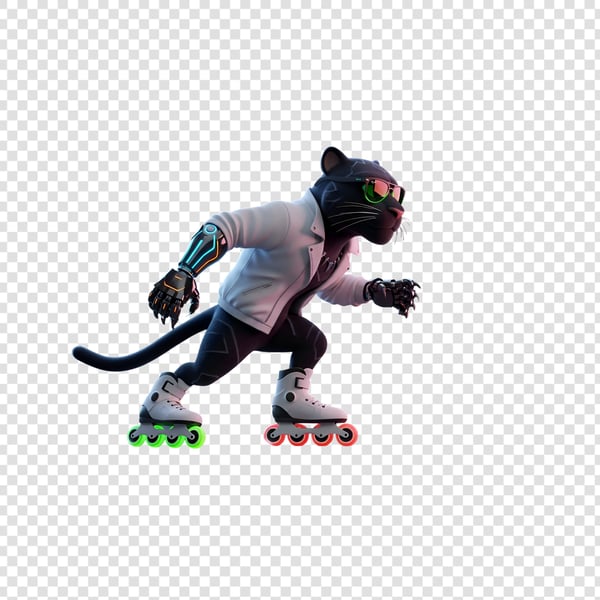 PANTERA MASCOTE COM JAQUETA BRANCA E PANTINS BRANCOS COM RODA NEON (1)