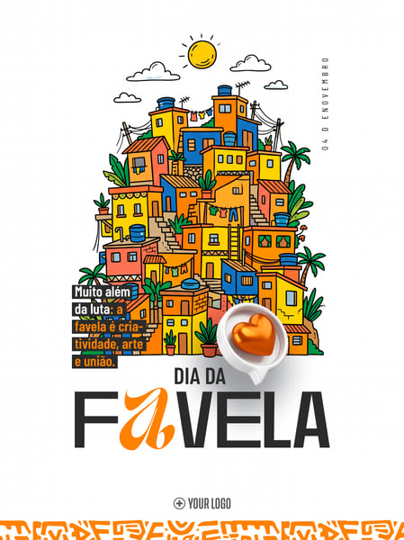 DIA DA FAVELA ILUSTRAÇÃO COLORIDA E CORAÇÃO SOCIAL MEDIA FLYER PSD EDITÁVEL