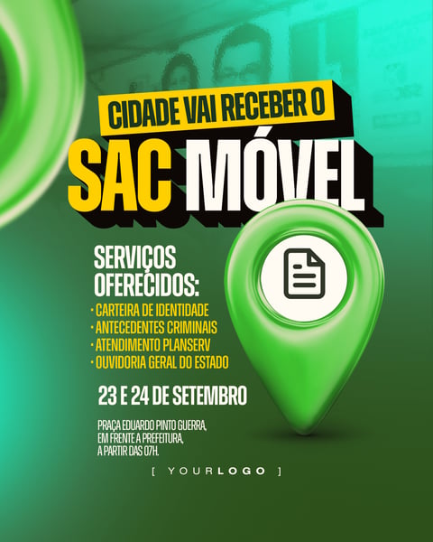 A CIDADE VAI RECEBER O SAC MÓVEL SOCIAL MEDIA PSD EDITÁVEL