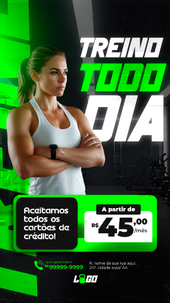 STORY ACADEMIA TREINO TODO DIA  SOCIAL MEDIA PSD