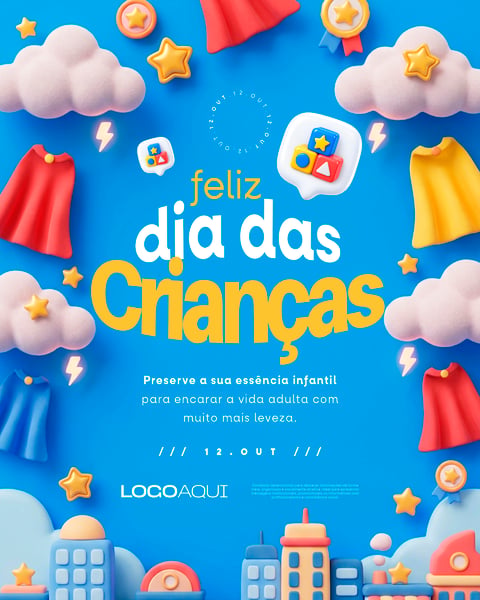 DIA DAS CRIANÇAS 12 DE OUTUBRO SOCIAL MEDIA PSD EDITÁVEL