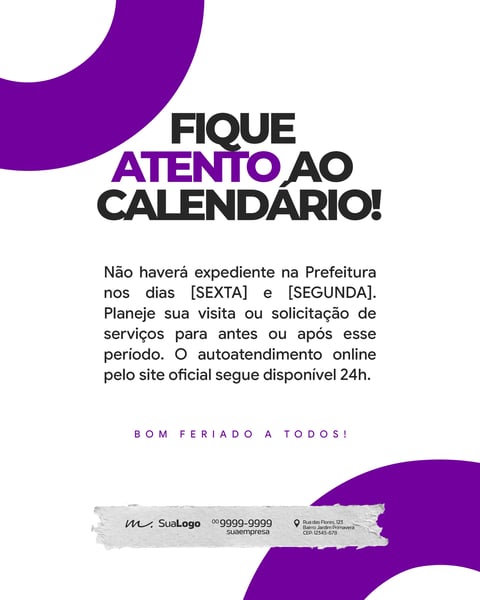 FIQUE ATENTO AO CALENDÁRIO FERIADO PREFEITURA PSD EDITÁVEL