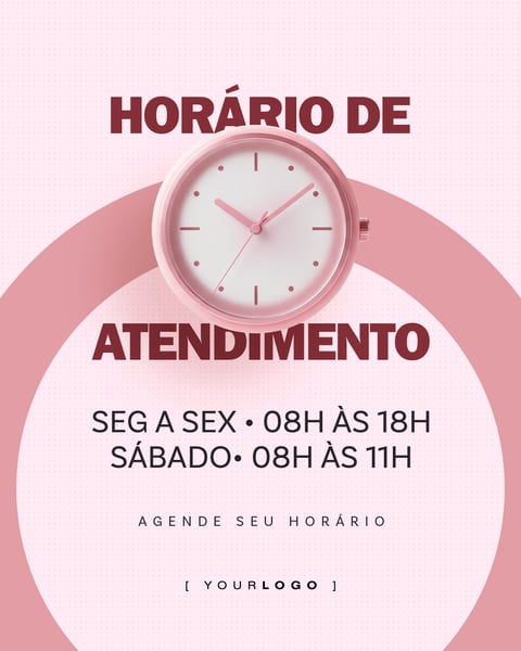 HORÁRIO DE FUNCIONAMENTO ATENDIMENTO COMERCIAL INFORMAÇÃO ROSA SOCIAL MEDIA PSD EDITÁVEL