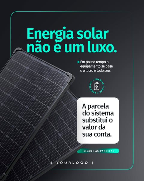 ENERGIA SOLAR NÃO É LUXO SOCIAL MEDIA PSD EDITÁVEL