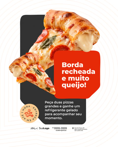 TEMPLATE DE POST PARA REDES SOCIAIS PIZZA BORDA RECHEADA DE QUEIJO PSD EDITÁVEL