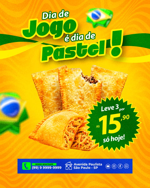 Dia de Jogo é Dia de Pastel Leve 3 por 15,90 só hoje PSD Editável