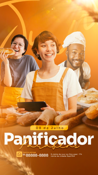 STORIES PARABÉNS PANIFICADOR 08 DE JULHO PANIFICADORA SOCIAL MEDIA PSD